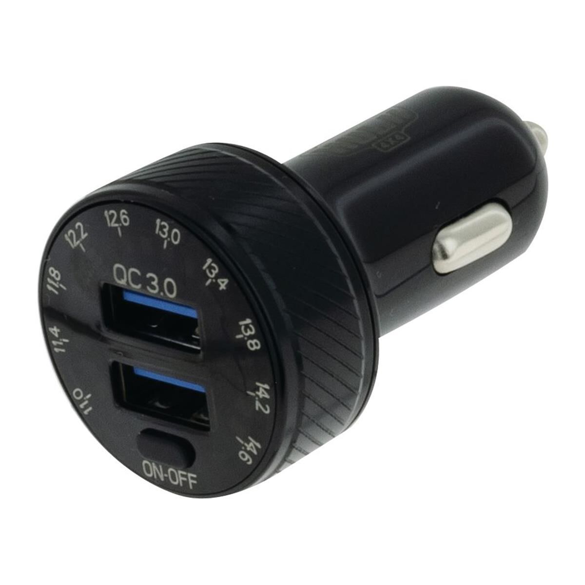 DUAL USB IN CAR SOCKET CHARGER DUAL QC3.0 WITH VOLTMETER & SWITCH, , scanz_hi-res