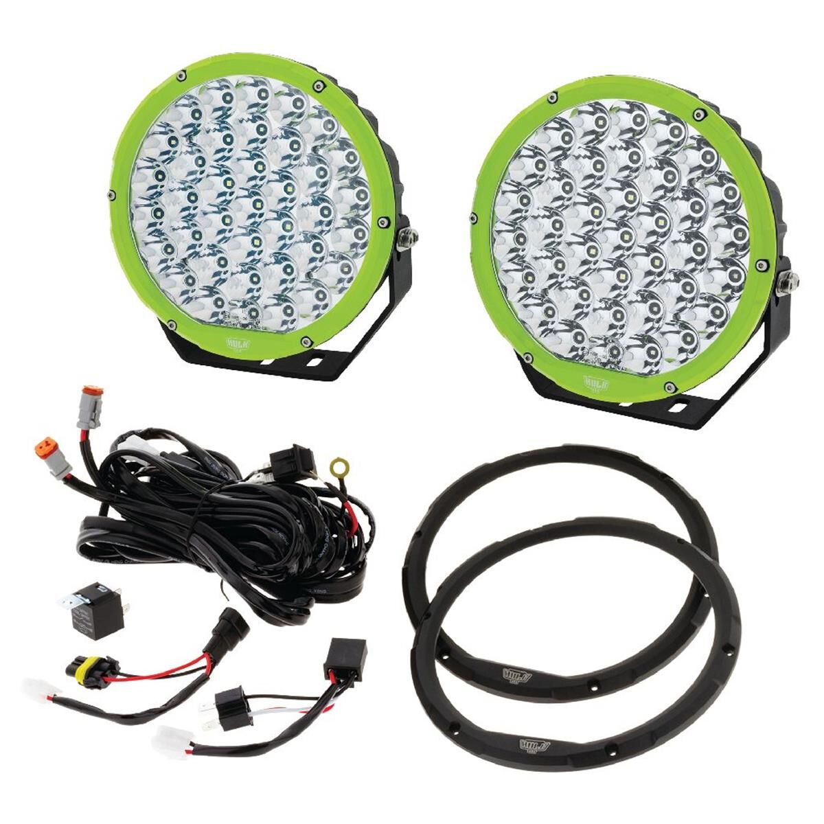 PKT 2 9" RND LED DRIVING LAMP KIT 9-36V 160W 37 LEDs GREEN & BLACK 15,600Lmns, , scanz_hi-res