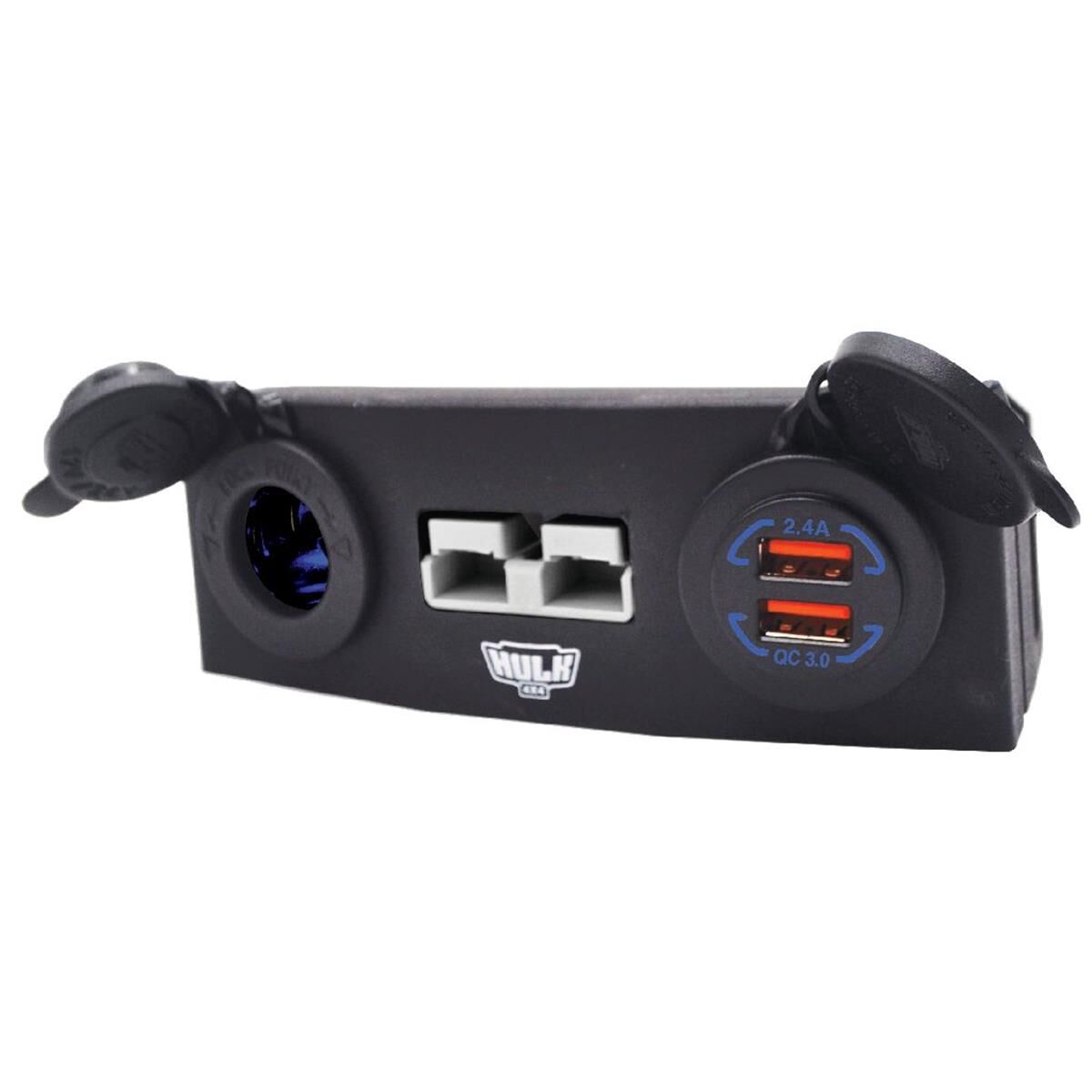 TRIPLE SURFACE MOUNT HOUSING 50amp ANDERSON STYLE PLUG & ACC,USB & BLU LED, , scanz_hi-res