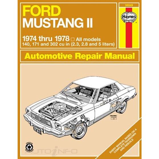 FORD MUSTANG II HAYNES REPAIR MANUAL FOR 1974 THRU 1978 COVERING 4-CYLINDER, V6 AND V8 ENGINES, , scanz_hi-res