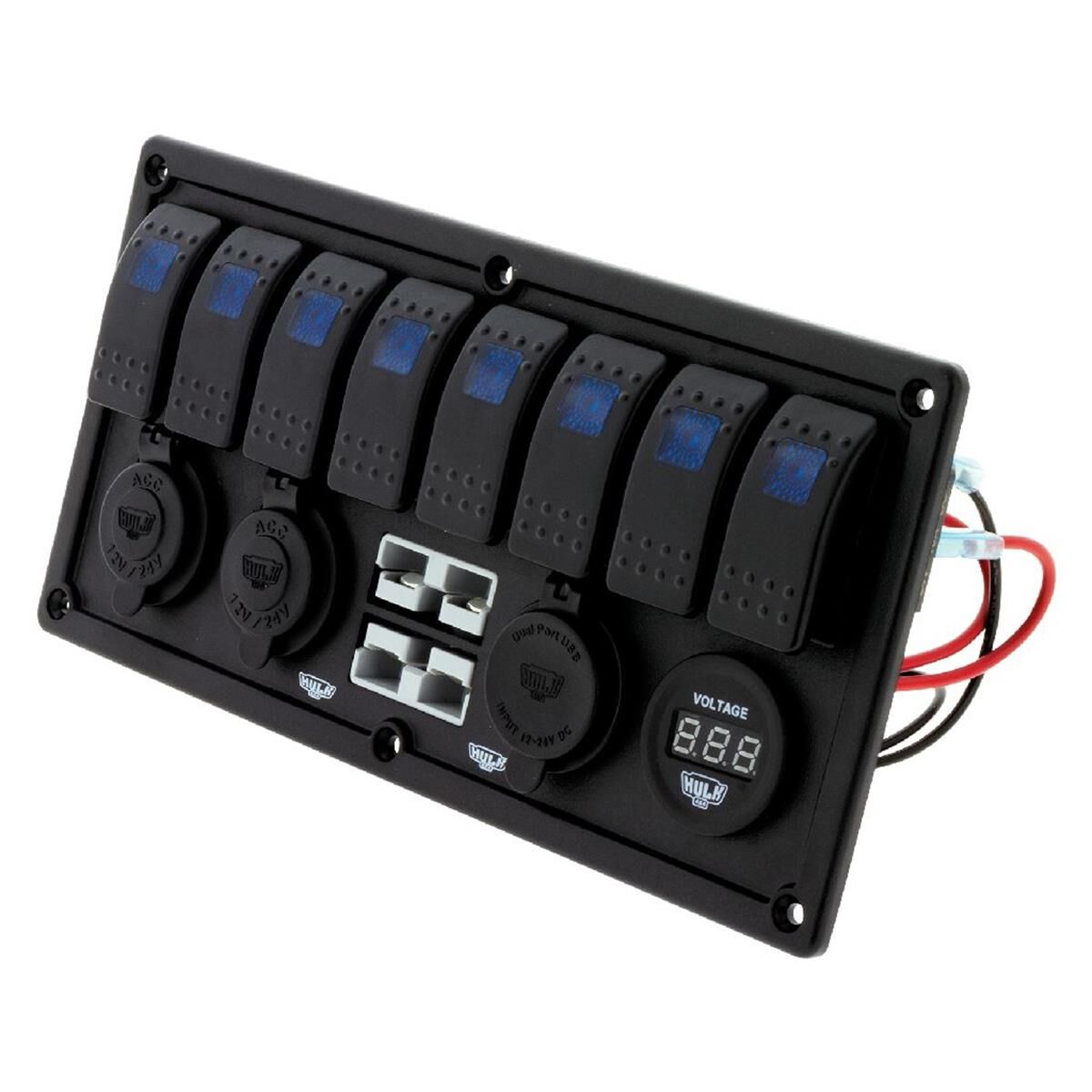 8 WAY SWITCH PANEL WITH 50A PLUGS ACC POWER SOCKETS & USB VOLTMETER, , scanz_hi-res