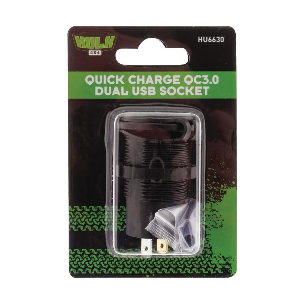 DUAL USB SOCKET PORT A- 5v 2.4a PORT B- QC3.0 3.6-12v 18w  NON LED VERSION      HULK 4X4, , scanz_hi-res