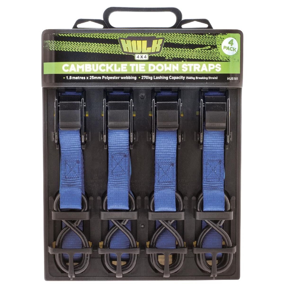 QTY 4 CAMBUCKLE TIEDOWN 1.8m x 25mm 250kg LASHING CAPACITY  HULK 4x4, , scanz_hi-res