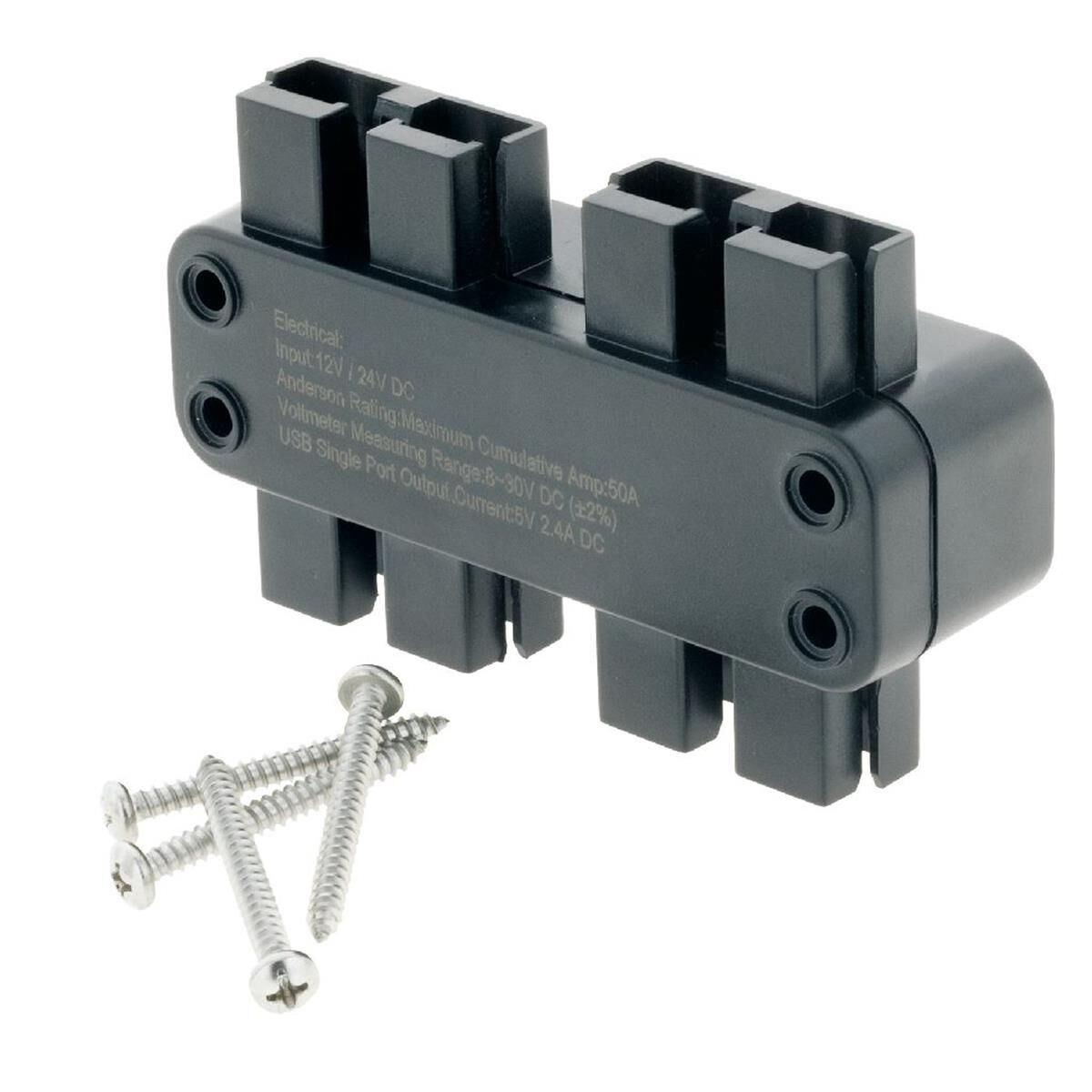 4 WAY 12/24V DC POWER ADAPTOR 4x 50A PLUGS USB'S & VOLTMETER TOUCH SWITCH, , scanz_hi-res