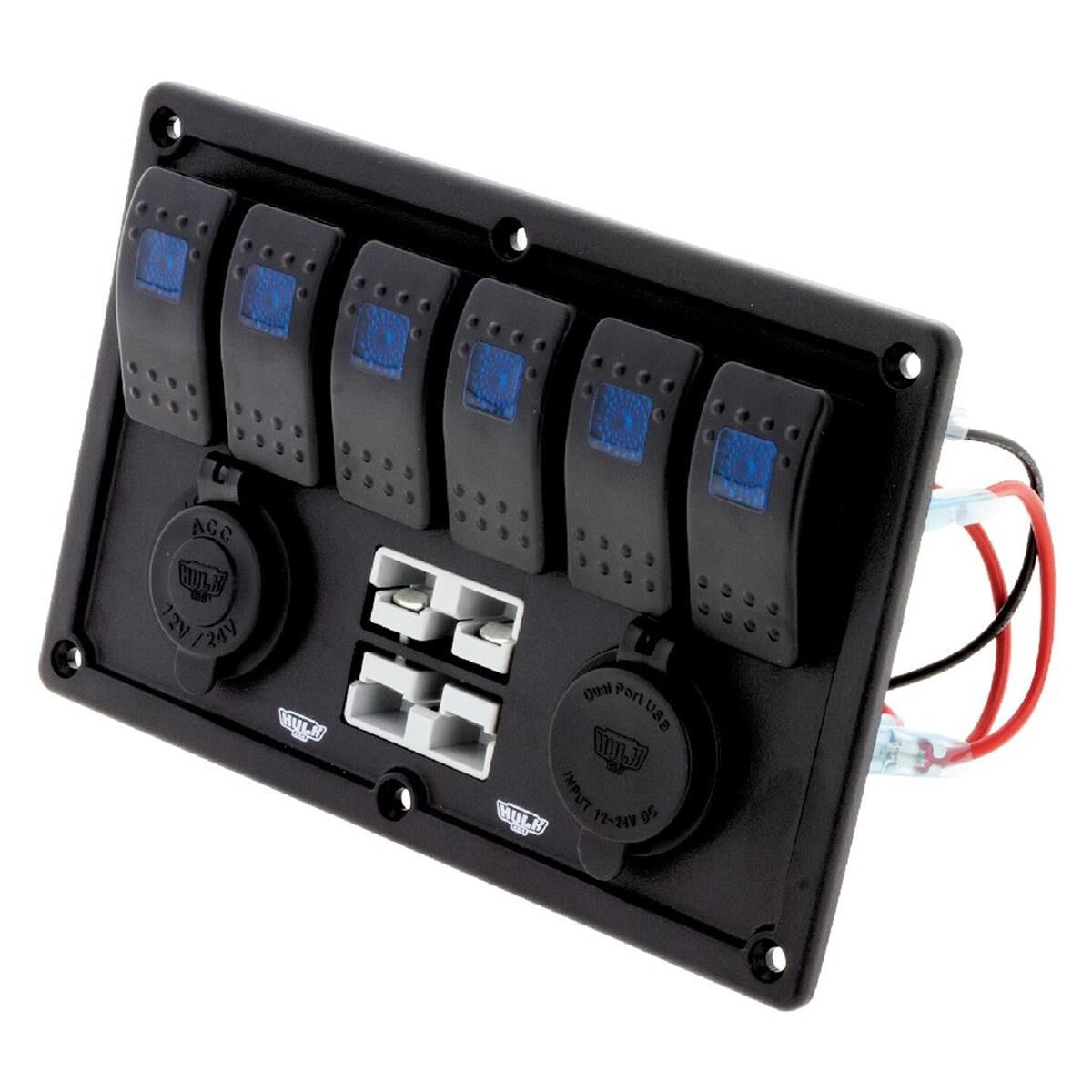 6 WAY SWITCH PANEL WITH 50A PLUGS ACC POWER SOCKET & USB, , scanz_hi-res
