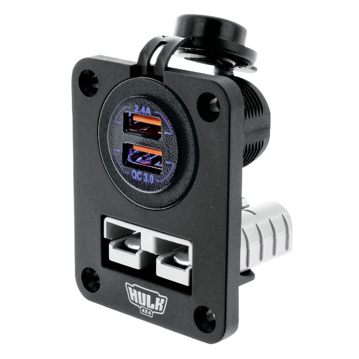 DOUBLE FLUSH MOUNT HOUSING 50amp ANDERSON STYLE PLUG & USB SOCKET BLU LED, , scanz_hi-res