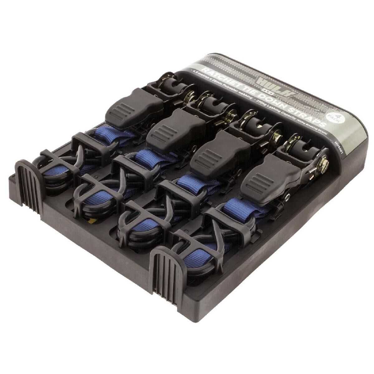 QTY 4 HD RATCHET TIEDOWN 4.5m 270kg LASHING 25mm BLUE  HULK 4x4, , scanz_hi-res