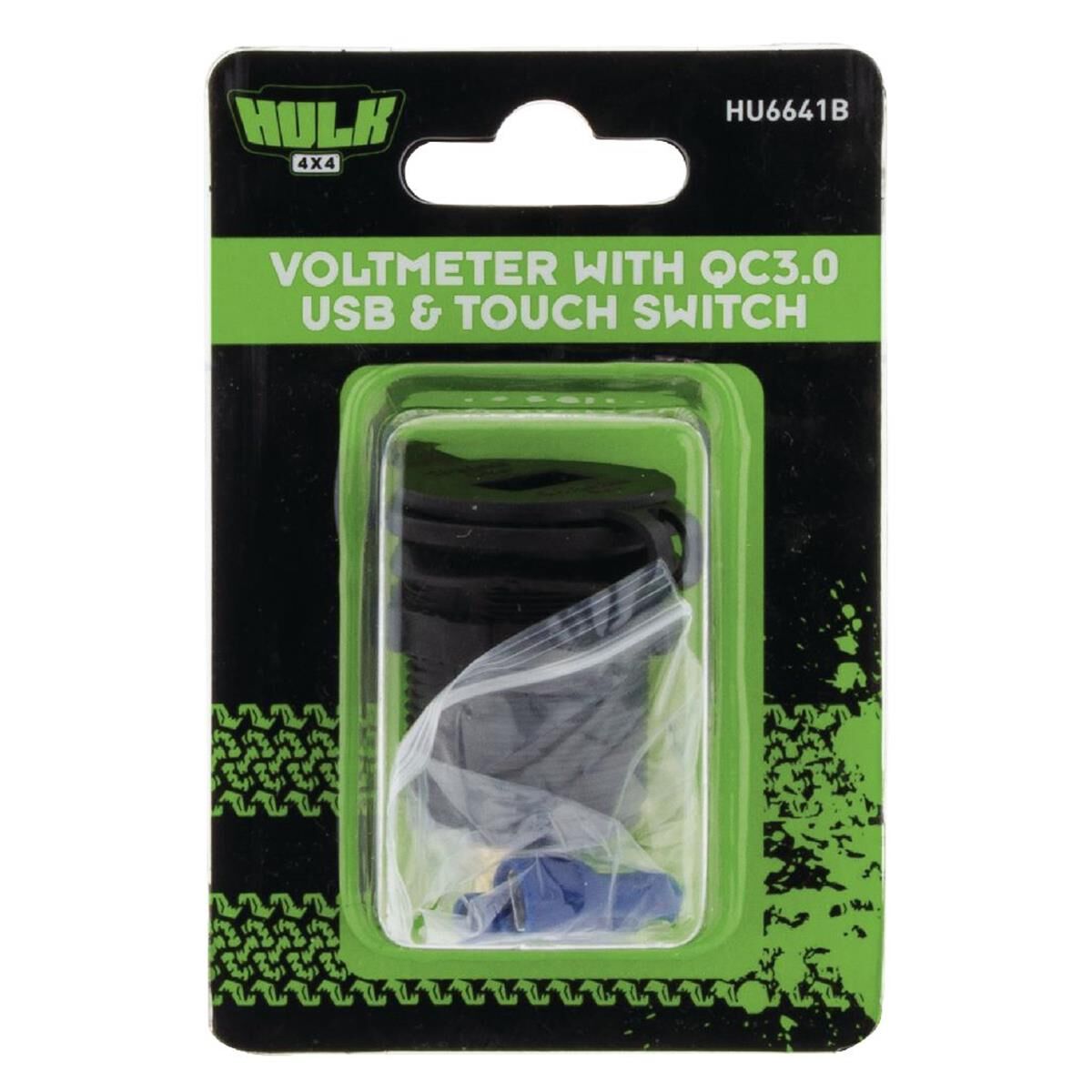 VOLTMETER 6-30V WITH QC3 USB & TOUCH SWITCH BLUE LED                       HULK 4x4, , scanz_hi-res