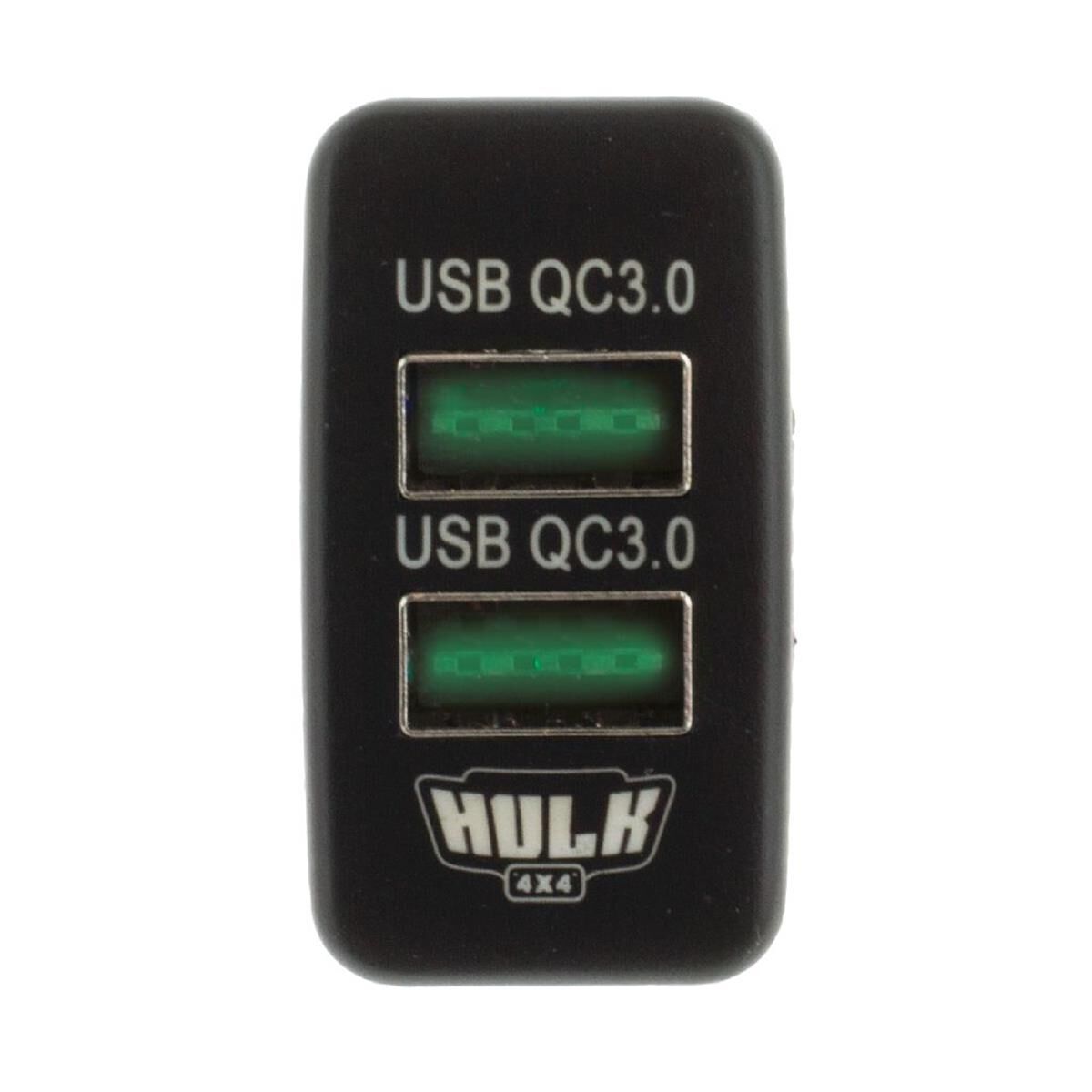 DUAL USB SOCKET QC3 OE RPL T/S EARLY TOYOTA GREEN LED 40 x 22mm, , scanz_hi-res