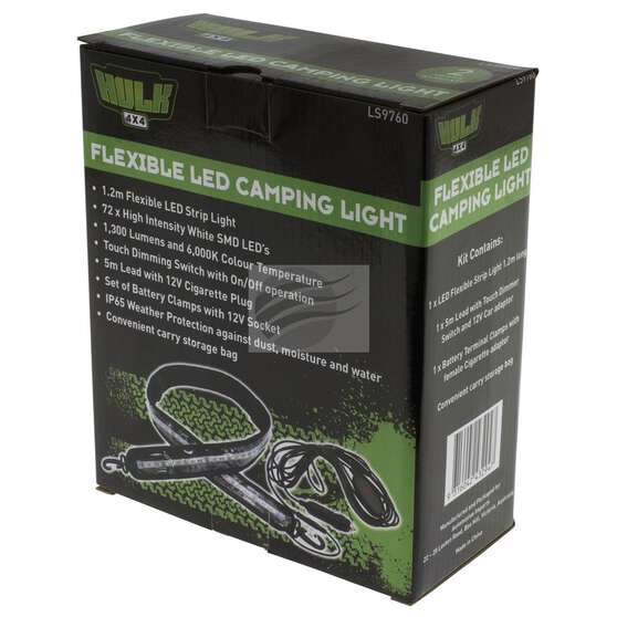 LED CAMPING STRIP LAMP 12V WHT ILLUM 1.2m HOOK/CLIP MNT W/ON/ OFF DIMMER SWITCH IP65, , scanz_hi-res