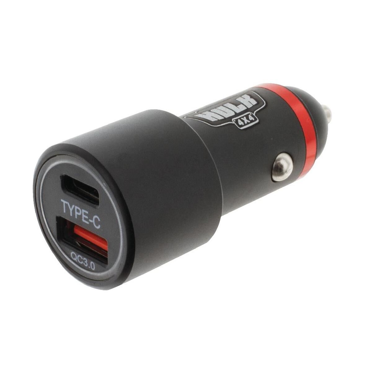 DUAL USB IN CAR SOCKET CHARGER PORT 1: TYPE C   PORT 2: QC3.0  BLUE LED             HULK 4x4, , scanz_hi-res