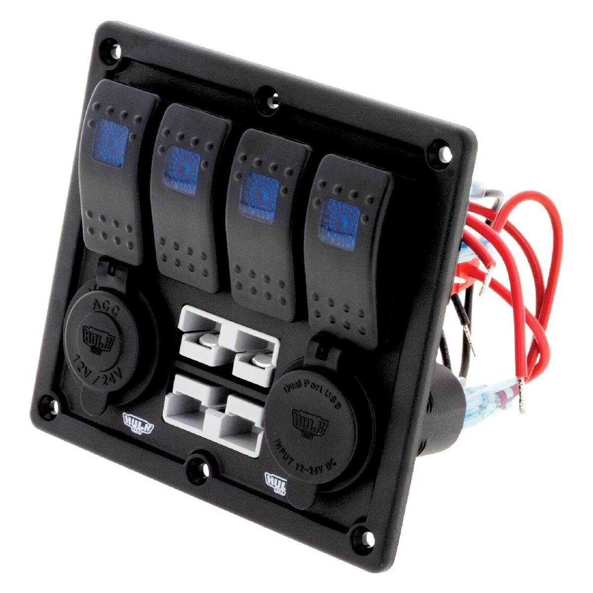 4 WAY SWITCH PANEL WITH 50A PLUGS ACC POWER SOCKET & USB, , scanz_hi-res