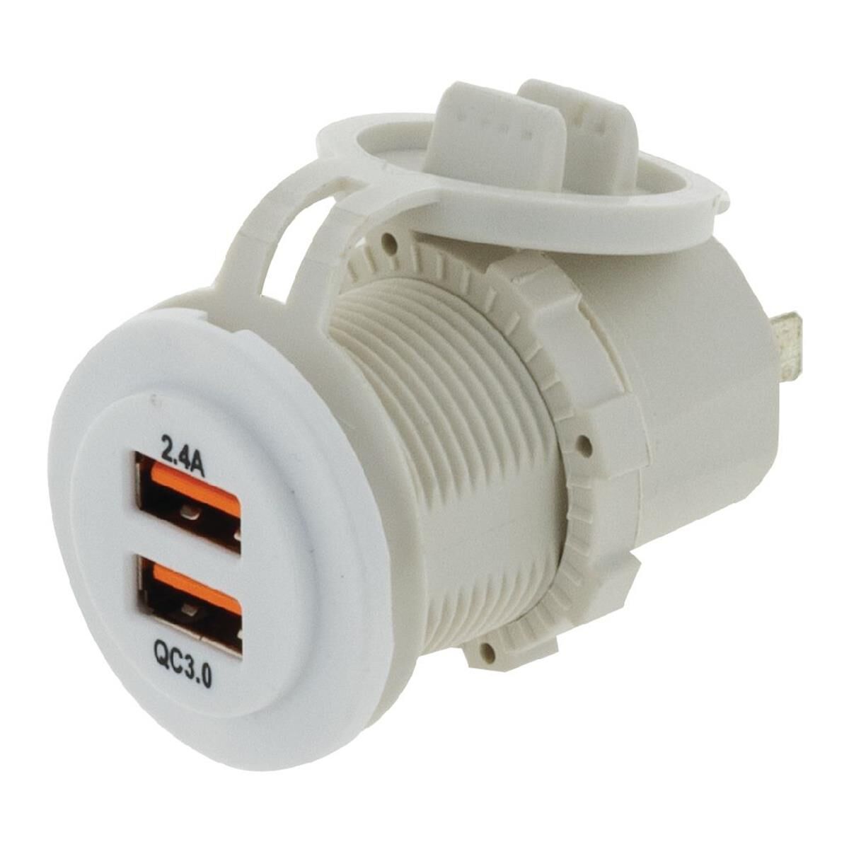 DUAL USB WHITE SOCKET PORT 1 2.4A PORT 2: QC3.0 NON LED, , scanz_hi-res