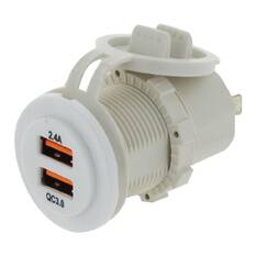 DUAL USB WHITE SOCKET PORT 1 2.4A PORT 2: QC3.0 NON LED, , scanz_hi-res
