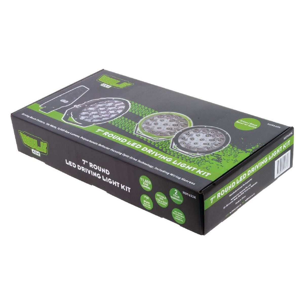 PKT 2 7" RND LED DRIVING LAMP KIT 9-36V 106W 19 LEDs GREEN & BLACK 11,000Lmns, , scanz_hi-res