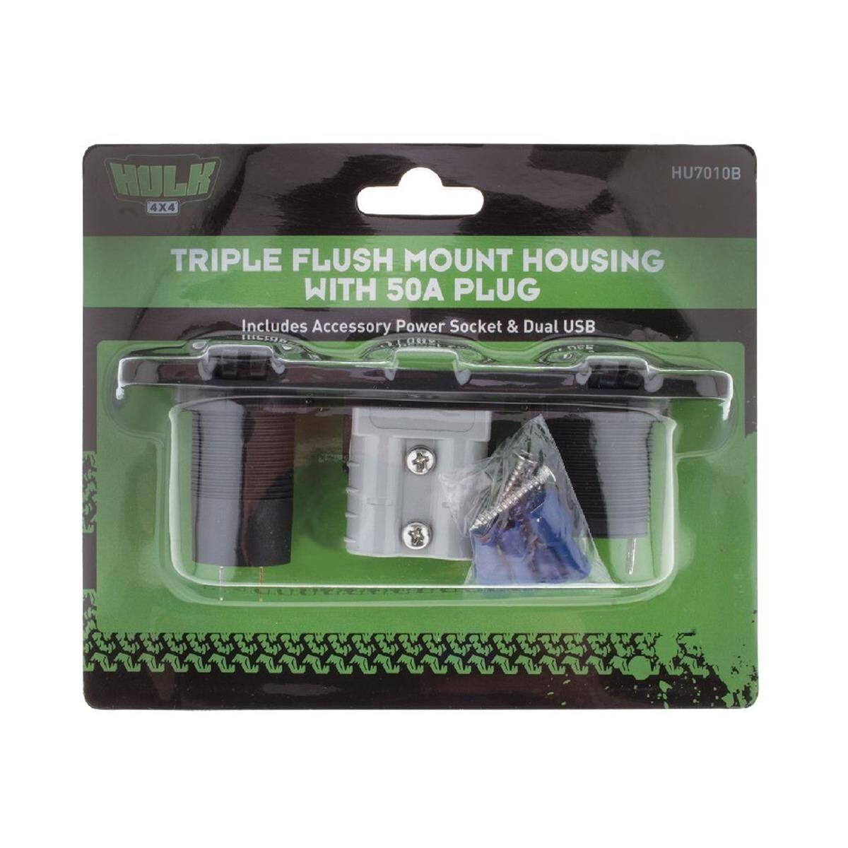 TRIPLE FLUSH MOUNT HOUSING 50a ANDO STYLE PLUG ACC SOCKET  & TWIN USB           HULK 4x4, , scanz_hi-res