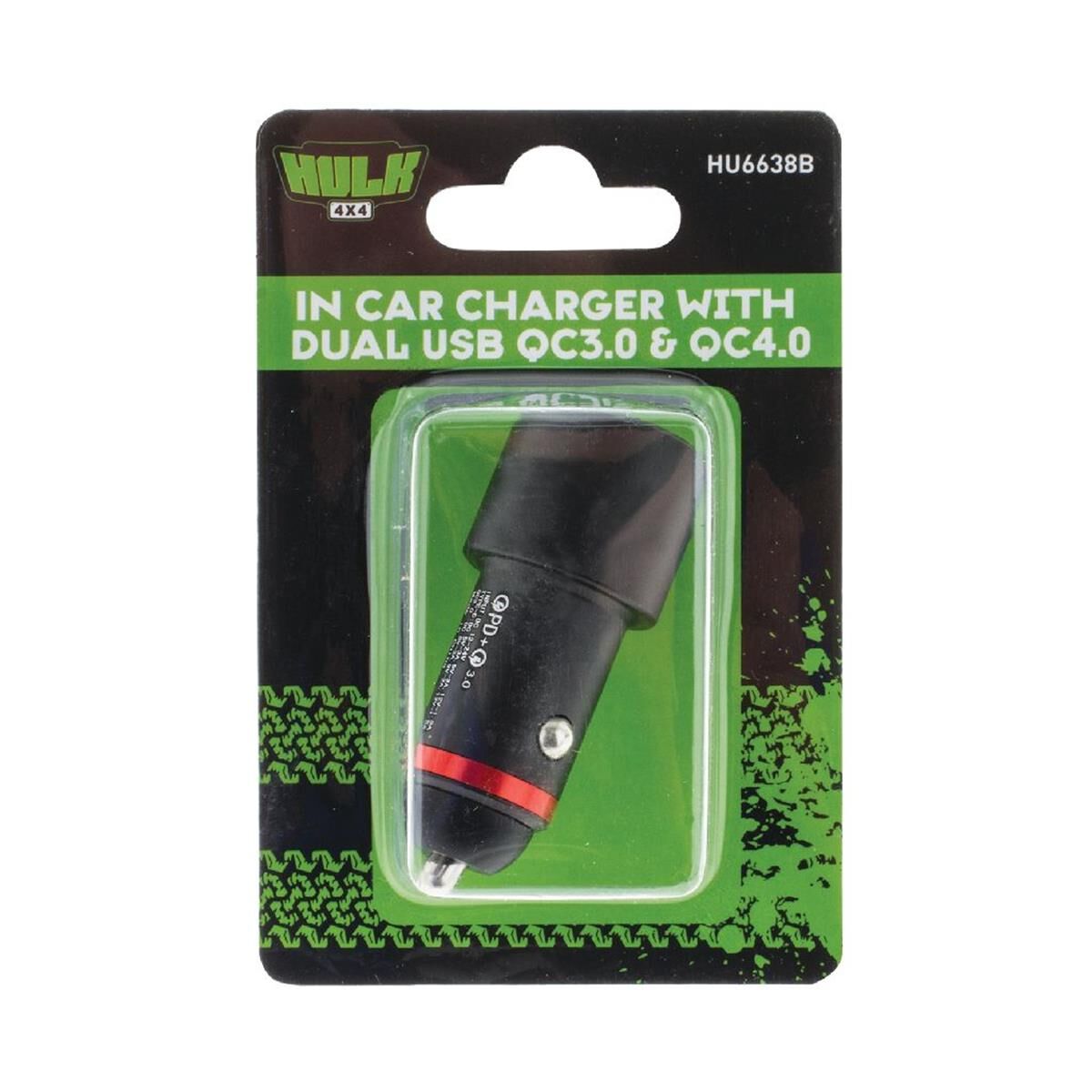 DUAL USB IN CAR SOCKET CHARGER PORT 1: TYPE C   PORT 2: QC3.0  BLUE LED             HULK 4x4, , scanz_hi-res