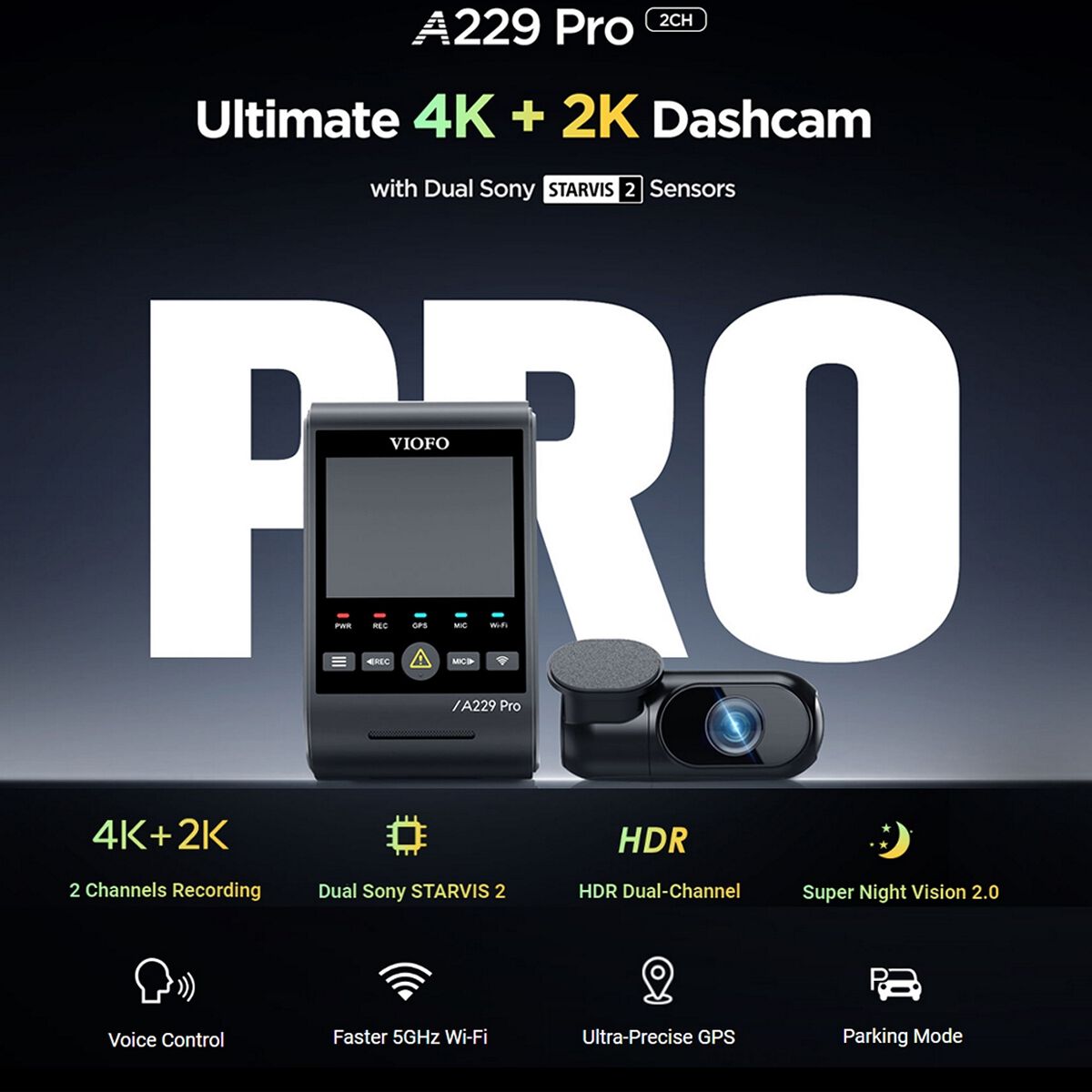 VIOFO DASHCAM A229 PRO 4K FRONT 2K REAR 5GHZ WIFI + GPS, , scanz_hi-res