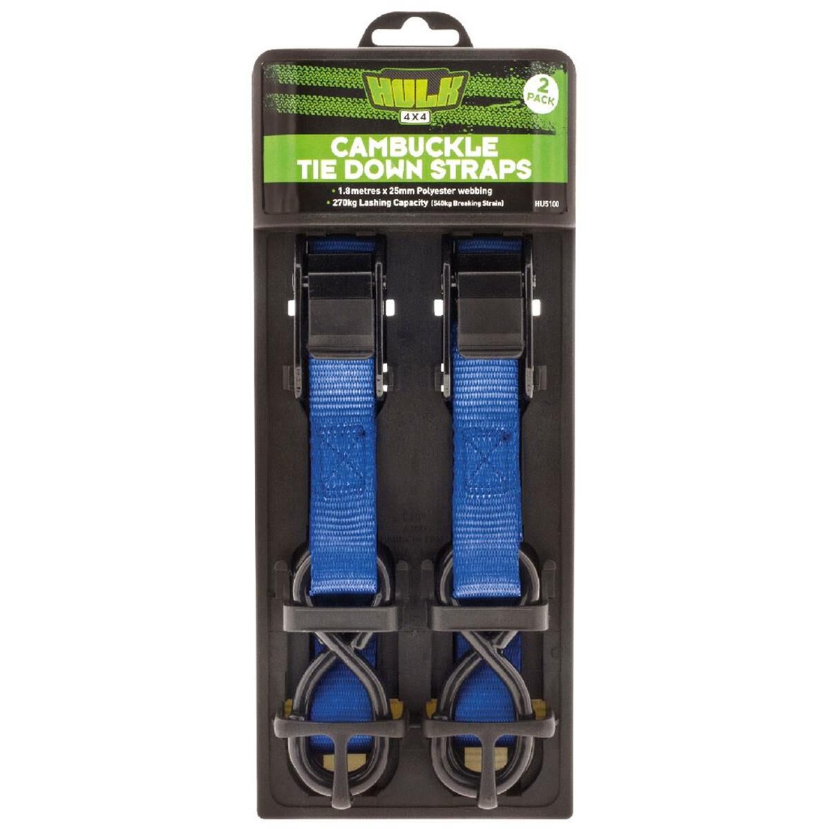 QTY 2 CAMBUCKLE TIEDOWN 1.8m x 25mm 250kg LASHING CAPACITY  HULK 4x4, , scanz_hi-res