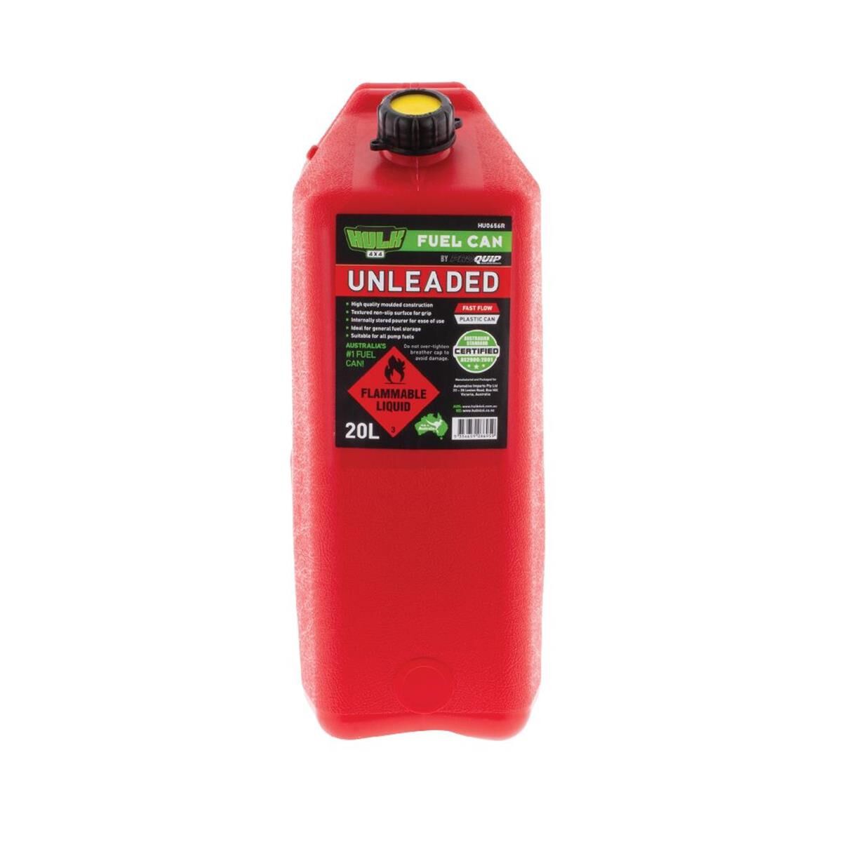 FAST FLOW PLASTIC FUEL CAN 20LT UNLEADED RED, , scanz_hi-res