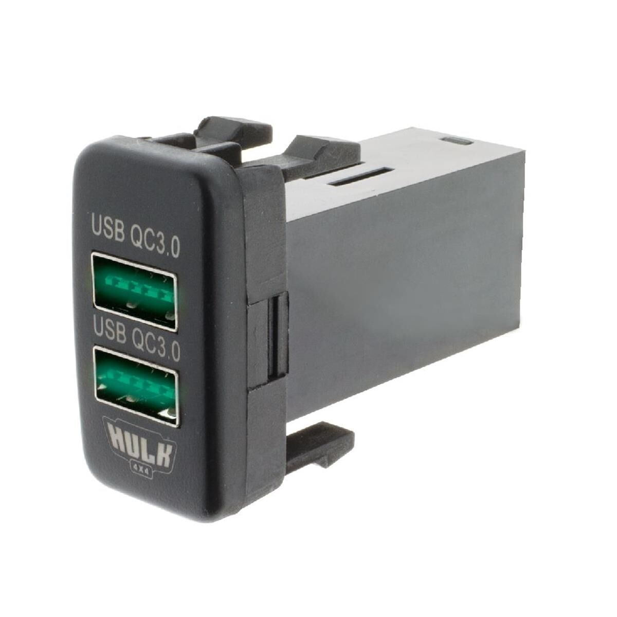 DUAL USB SOCKET QC3 OE RPL T/S EARLY TOYOTA GREEN LED 40 x 22mm, , scanz_hi-res