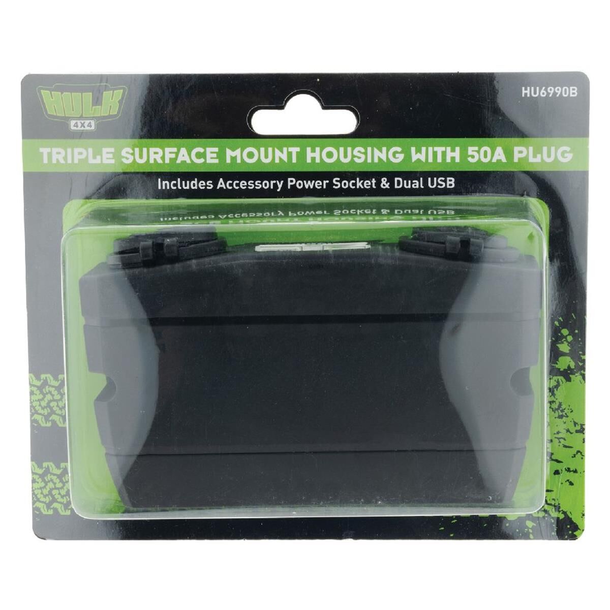 TRIPLE SURFACE MOUNT HOUSING 50amp ANDERSON STYLE PLUG & ACC,USB & BLU LED, , scanz_hi-res