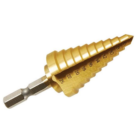 TOOL STEP DRILL 6 - 25MM 10 STEPS TITANIUM COATED, , scanz_hi-res