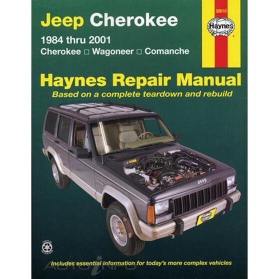 JEEP CHEROKEE HAYNES REPAIR MANUAL COVERING JEEP CHEROKEE, COMANCHE & WAGONEER LIMITED, 2WD AND 4WD, GASOLINE ENGINES (1984 THRU 2001) (DOES NOT INCLUDE GRAND WAGONEER OR DIESEL ENGINE INFORMATION), , scanz_hi-res
