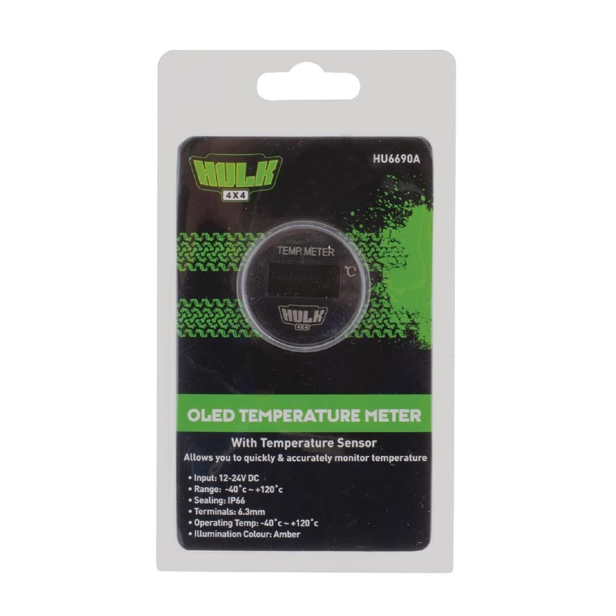 OLED TEMPERATURE METER 12/24v -40/120c AMBER OLED INC SENSOR                       HULK 4x4, , scanz_hi-res