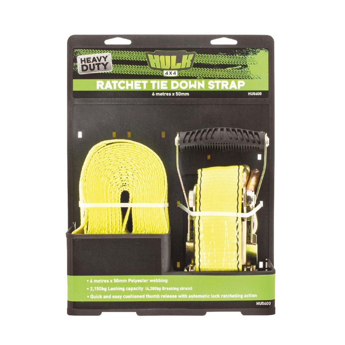 QTY 1 HD RATCHET TIEDOWN 6m 50mm 2150kg LASHING CAPACITY  HULK 4x4, , scanz_hi-res