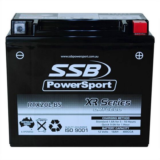 MOTORCYCLE AND POWERSPORTS BATTERY (YTX20L-BS) AGM 12V 18AH 400CCA BY SSB HIGH PERFORMANCE, , scanz_hi-res