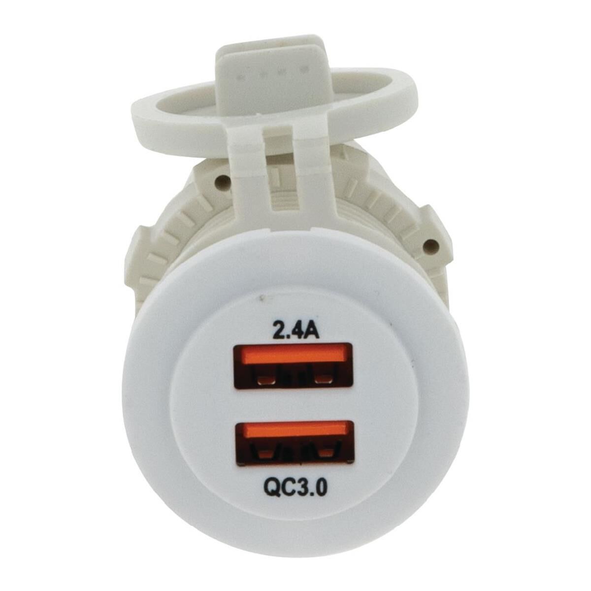 DUAL USB WHITE SOCKET PORT 1 2.4A PORT 2: QC3.0 NON LED, , scanz_hi-res