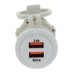 DUAL USB WHITE SOCKET PORT 1 2.4A PORT 2: QC3.0 NON LED, , scanz_hi-res
