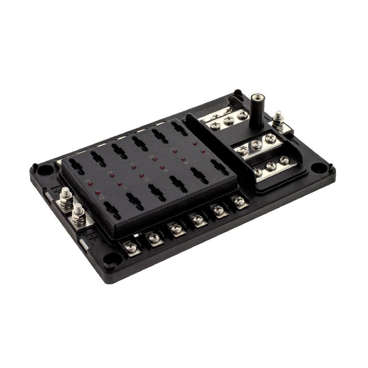 12 WAY FUSE BOX ATS STANDARD BLADE FUSE BUS BAR & LED FAULT * REPLACES 54450BL *, , scanz_hi-res