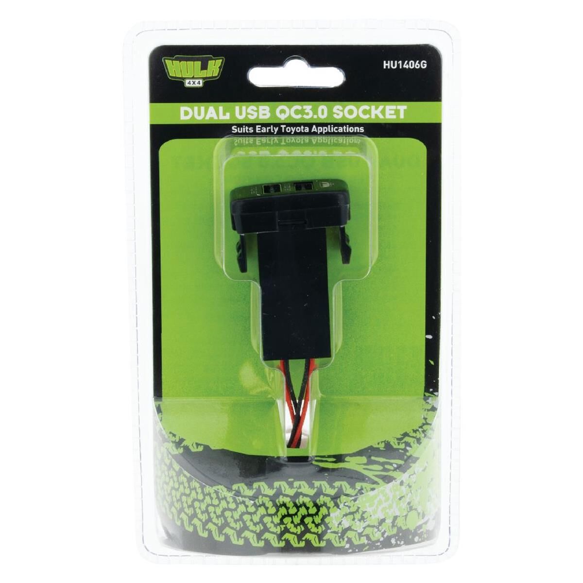 DUAL USB SOCKET QC3 OE RPL T/S EARLY TOYOTA GREEN LED 40 x 22mm, , scanz_hi-res