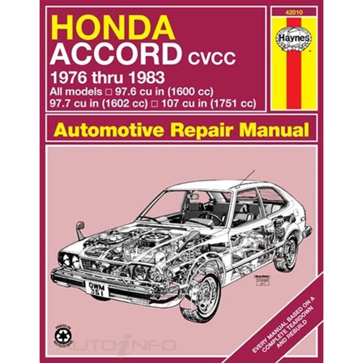 HONDA ACCORD CVCC HAYNES REPAIR MANUAL FROM 1976 THRU 1983, , scanz_hi-res