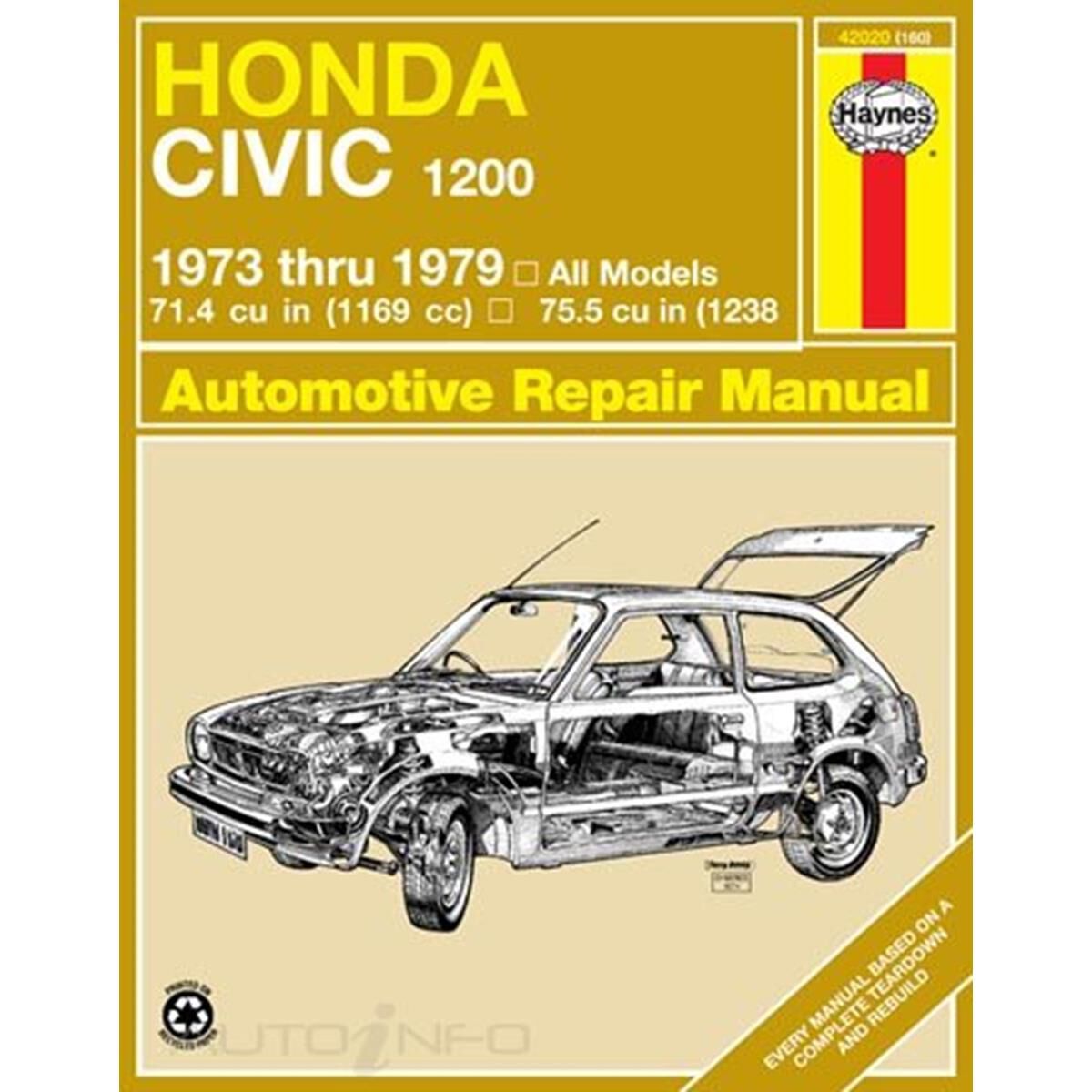 HONDA CIVIC 1200 HAYNES REPAIR MANUAL COVERING 1973 THRU 1979 MODELS, , scanz_hi-res