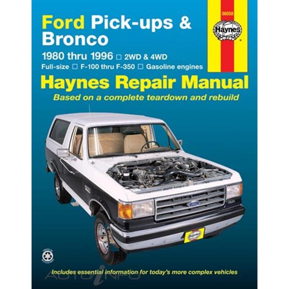 FORD PICK-UPS AND BRONCO HAYNES REPAIR MANUAL COVERING FORD FULL-SIZE PICK-UPS F-100 THRU F-350 AND BRONCO FOR 1980 THRU 1996 AND 1997 F-250HD AND F-350 (GASOLINE ENGINES ONLY), , scanz_hi-res