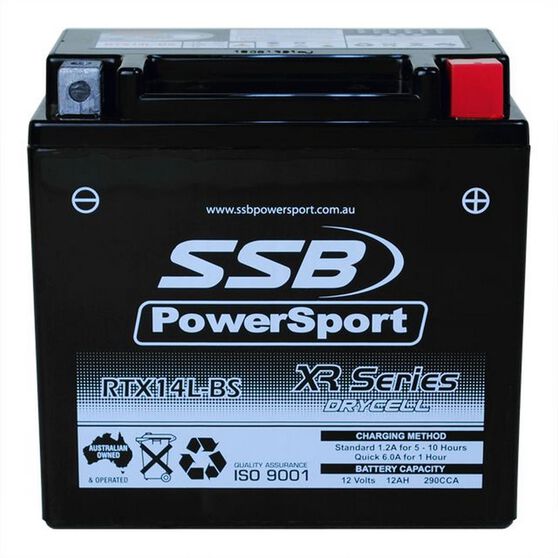 MOTORCYCLE AND POWERSPORTS BATTERY (RTX14L-BS) AGM 12V 12AH 290CCA BY SSB HIGH PERFORMANCE, , scanz_hi-res