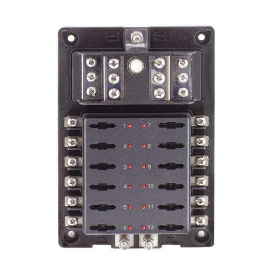 12 WAY FUSE BOX ATS STANDARD BLADE FUSE BUS BAR & LED FAULT * REPLACES 54450BL *, , scanz_hi-res