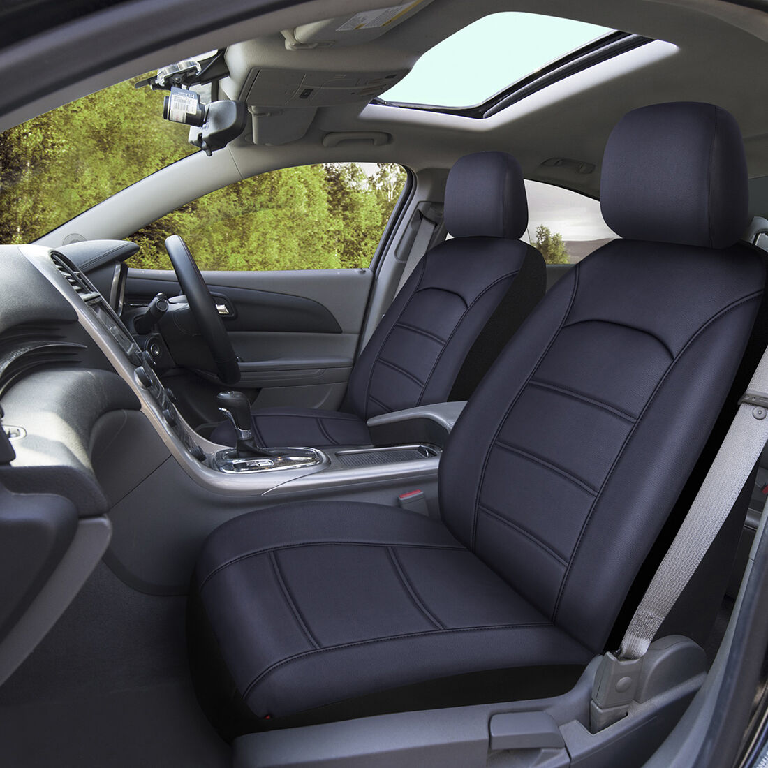 SCA Leather Look Seat Covers Black Adjustable Headrests Airbag Compatible 30SAB, , scanz_hi-res