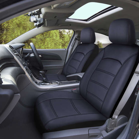 SCA Leather Look Seat Covers Black Adjustable Headrests Airbag Compatible 30SAB, , scanz_hi-res