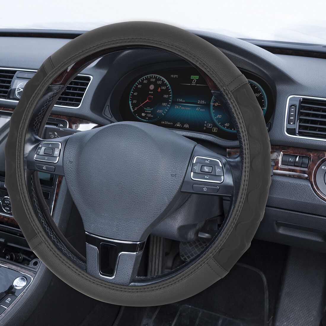 SCA Soft Steering Wheel Cover Leather Look Gel Black, , scanz_hi-res