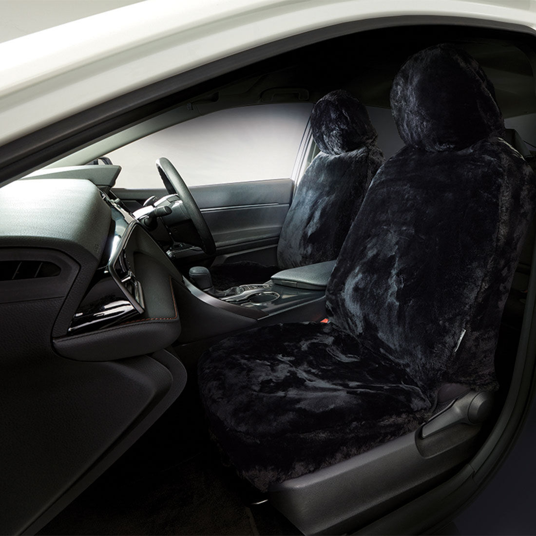 Gold CLOUDLUX Sheepskin Seat Covers - Black Adjustable Headrests Size 30 Front Pair Airbag Compatible, , scanz_hi-res