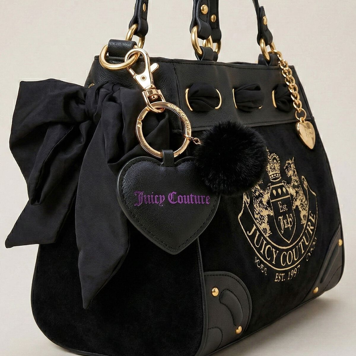 Juicy Couture Bling Juicy Keyring - Black Heart Pompom, , scanz_hi-res