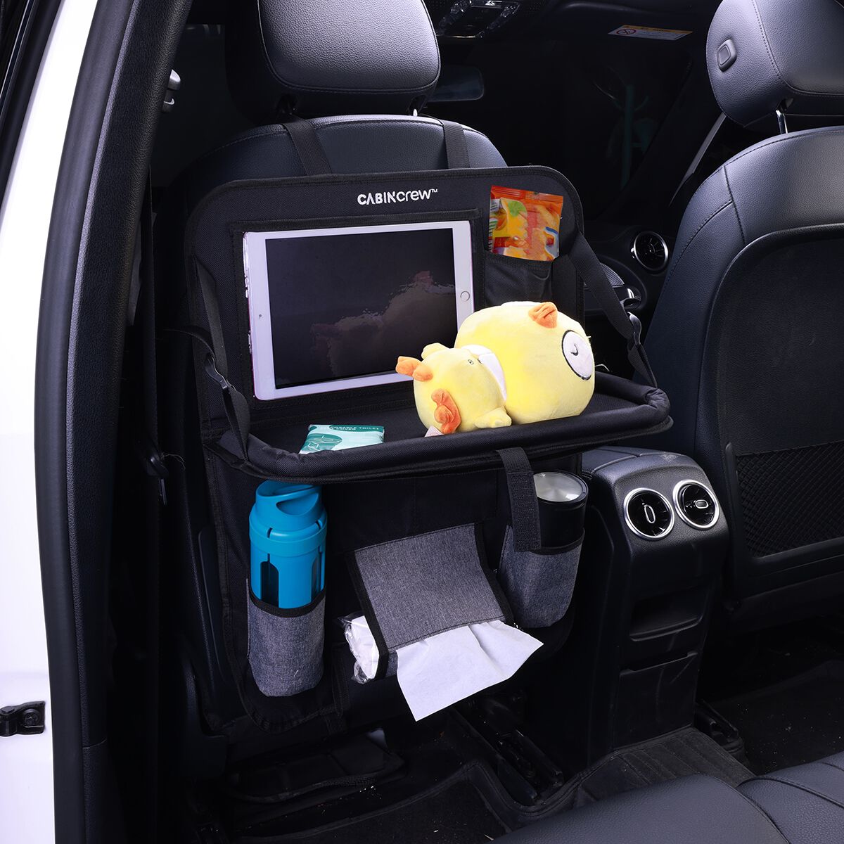 Cabin Crew Kids Repreve Back Seat Organiser with Tray Black/Grey, , scanz_hi-res