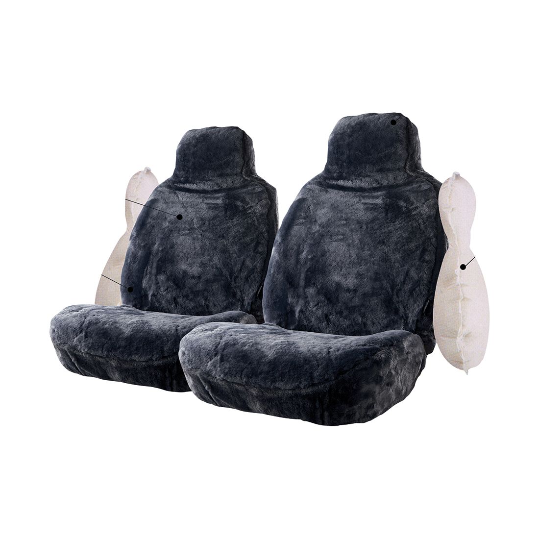 Gold CLOUDLUX Sheepskin Seat Covers - Slate Built-in Headrests Size 60 Airbag Compatible, , scanz_hi-res