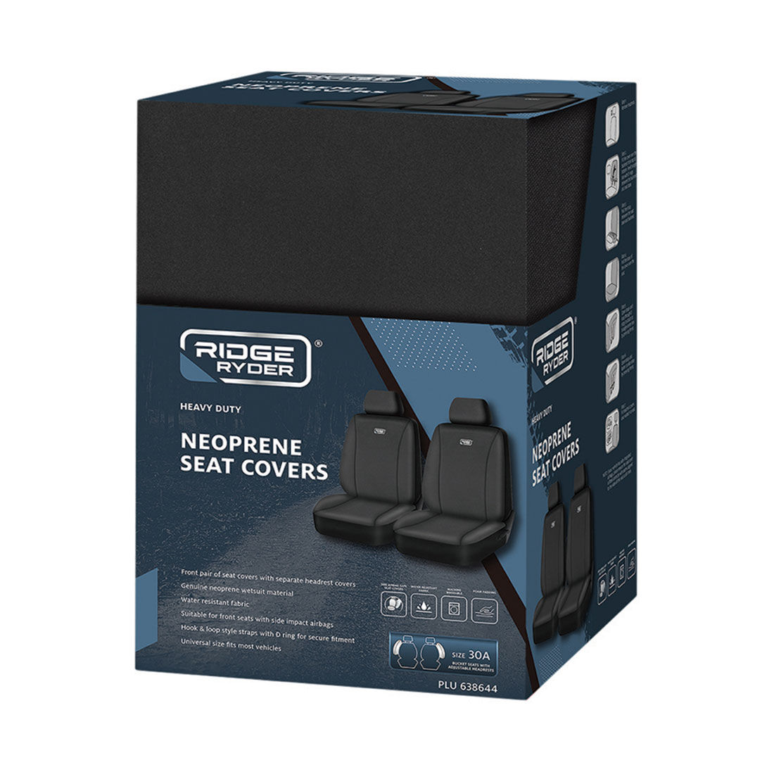 Ridge Ryder Neoprene Seat Covers Black Adjustable Headrests Airbag Compatible 30SAB, , scanz_hi-res