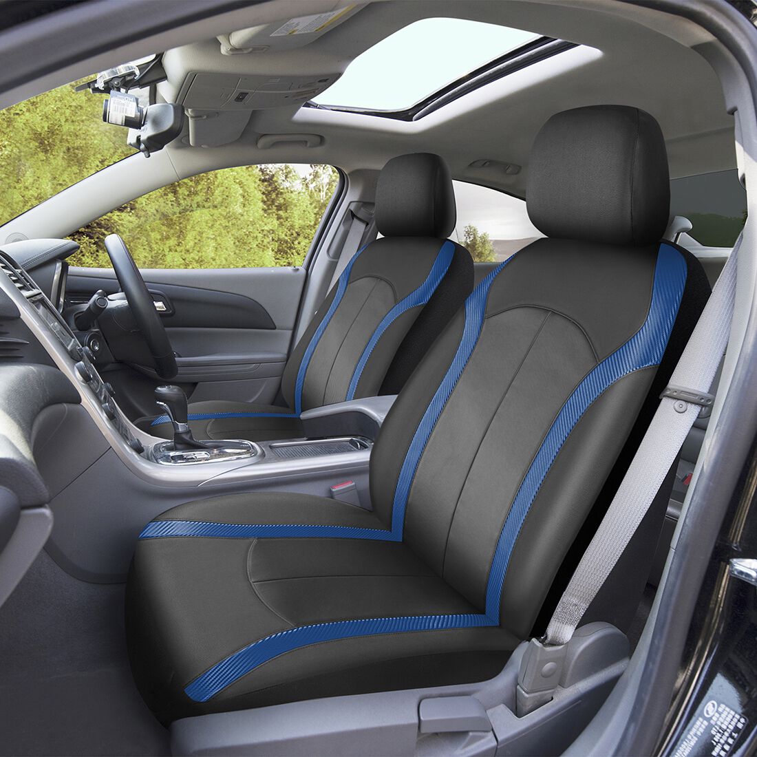 SCA Seat Cover Sports Black & Blue Leather Look, Adjustable Headrests, Airbag Compatible, Size 30A, , scanz_hi-res