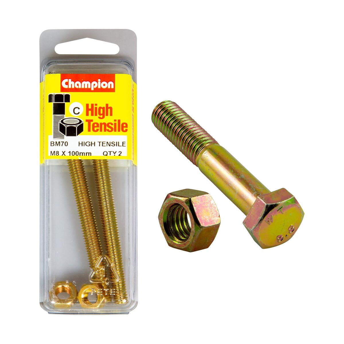 Champion Hex Set Screws & Nuts High Tensile M8 x 100mm Grade 8.8, , scanz_hi-res